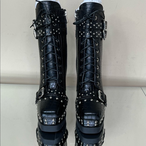 Azalea Wang Black Croc Studded Bootie - Picture 3 of 16